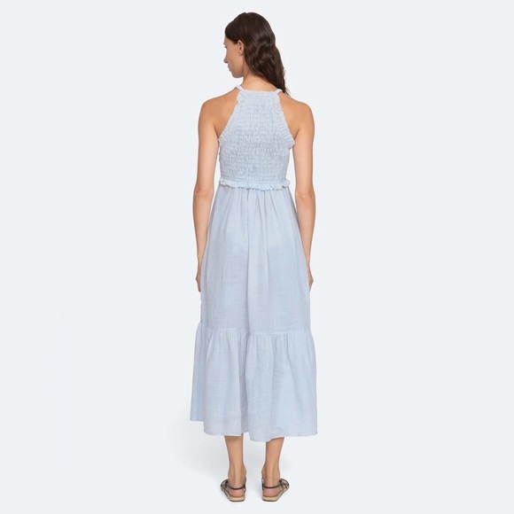 NWT $425 Sea Blue Ramie Smocked Cole Midi Dress - Picture 7 of 8